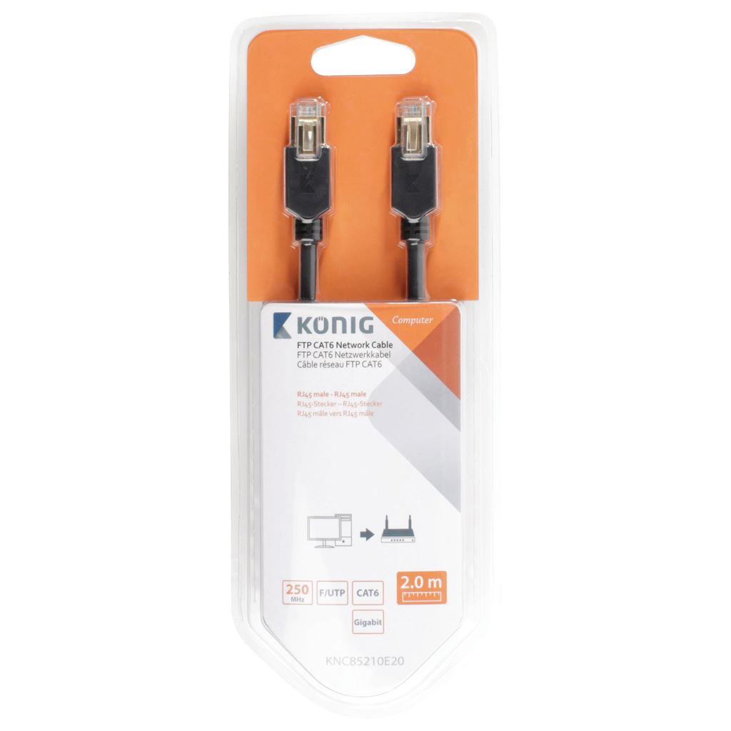 Konig FTP CAT6 network cable RJ45 male to male 2m grey - CCBW85210AT20