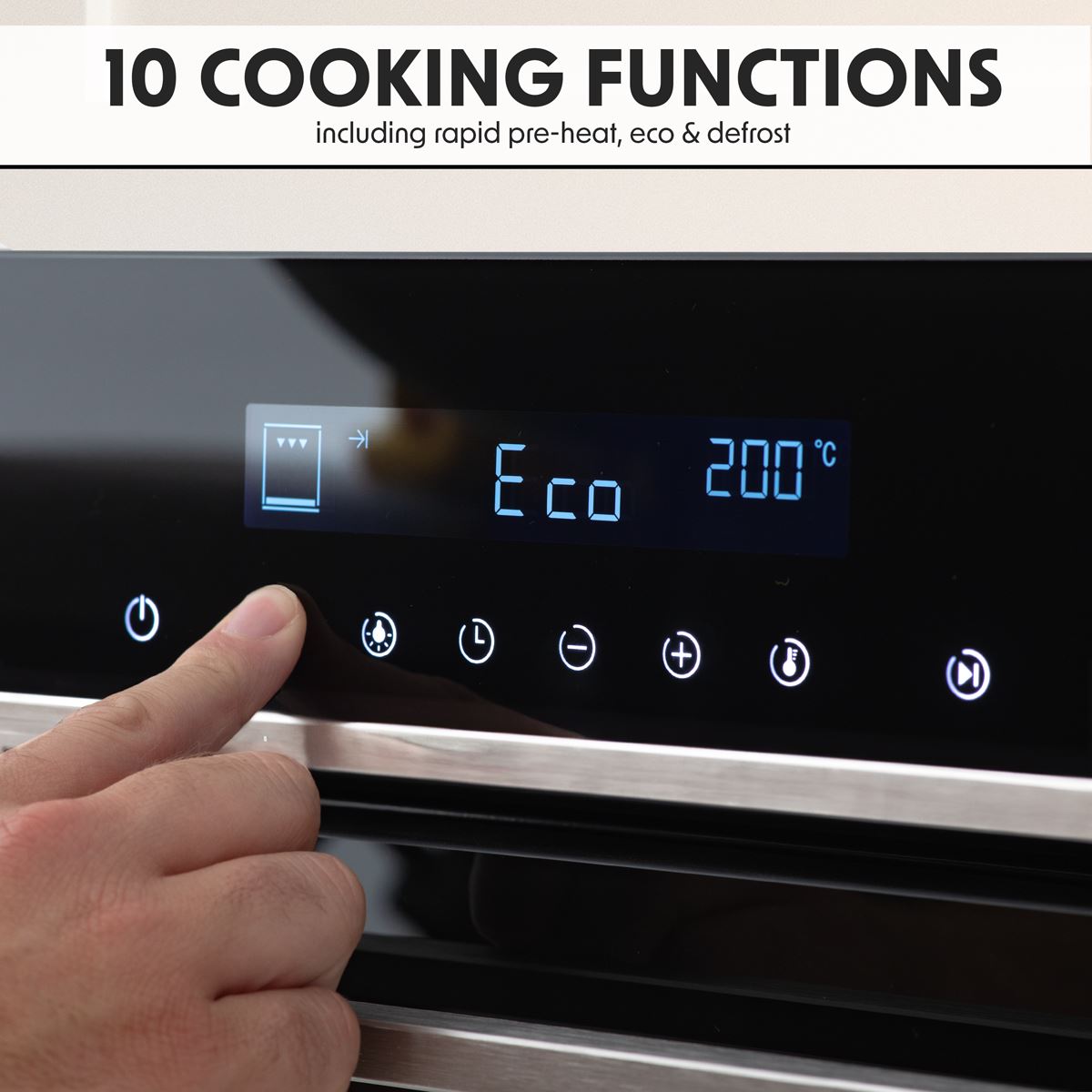 Sealey Baridi 60cm Built-In Fan Assisted, Single, Integrated 10 Function Electric Oven, Touchscreen Controls, 72L Capacity, Black/Stainless Steel DH200