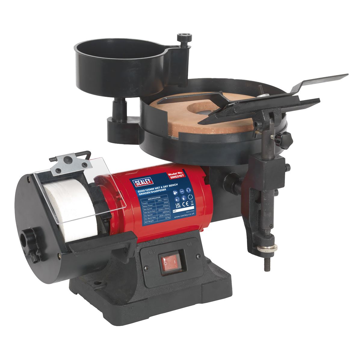 Sealey Bench Grinder/Sharpener Wet & Dry 200/125mm 250W/230V SMS2107