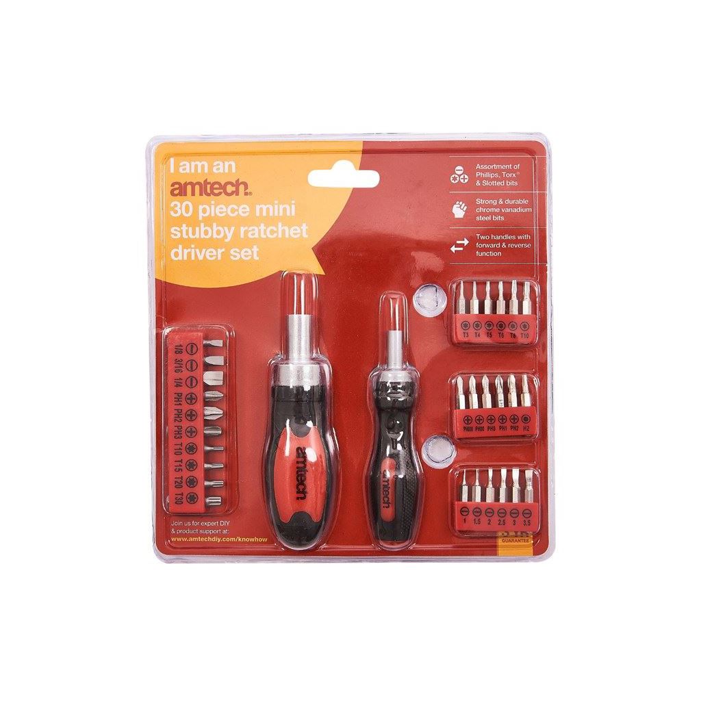 30x Stubby & Mini Ratchet Driver Set Cr-V & Precision Bits High Torque