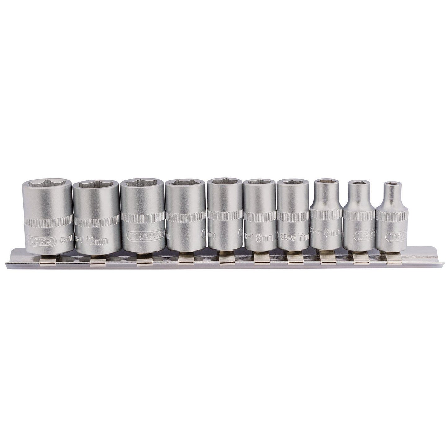 10PC 1/4" Square Drive METRIC CRV SOCKET SET WITH STORAGE RAIL 4-13mm 16398111