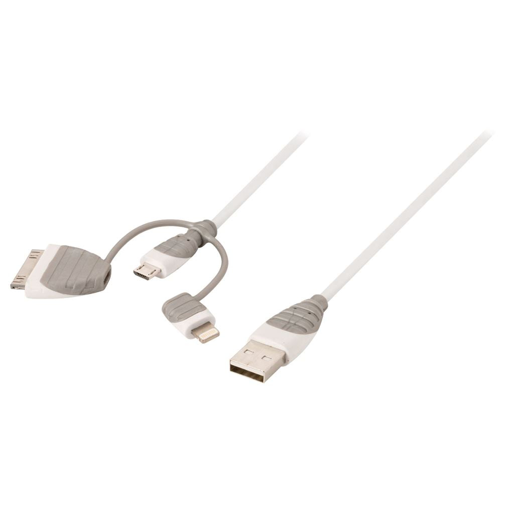 Bandridge 3-in-1 sync and charge cable USB 2A male to Micro B male with attached Lightning adapter + 30-pin dock adapter 1m white - BBM39410W10