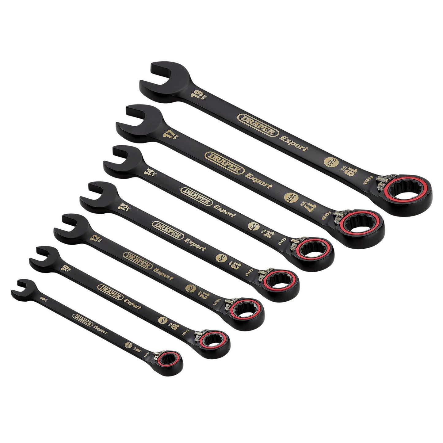 Draper Expert Metric Reversible Ratchet Combination Spanner Set, Black (7 Piece)