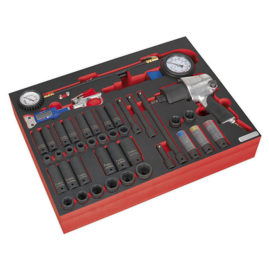 Sealey Tool Tray with Impact Wrench, Sockets & Tyre Tool Set 42pc TBTP08