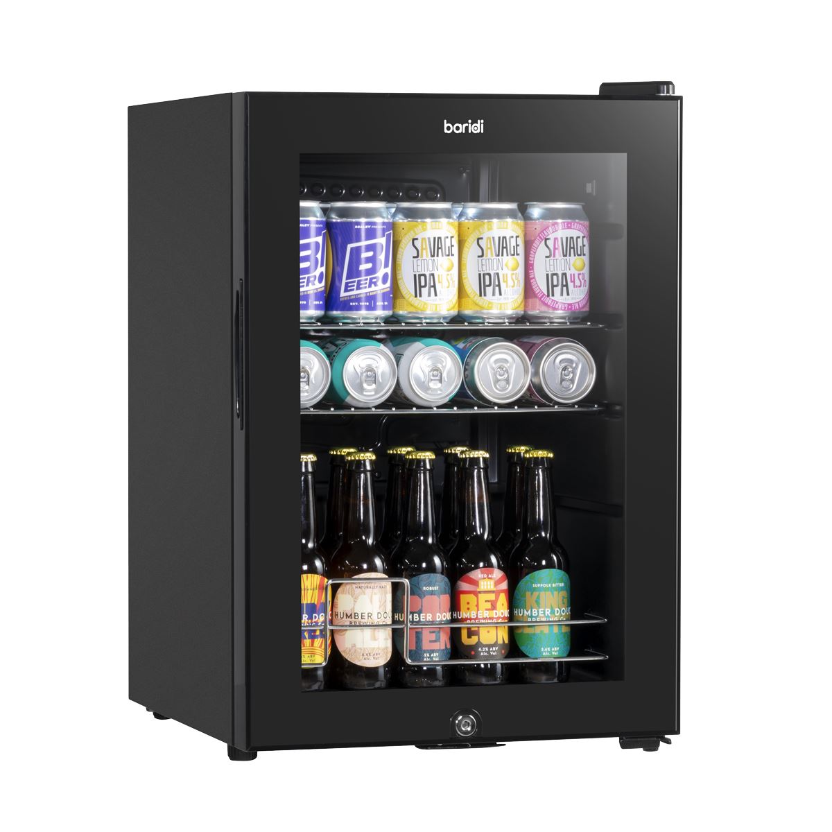 Baridi 60L Beer & Drinks Fridge with LED Light, Black and Glass Door DH62