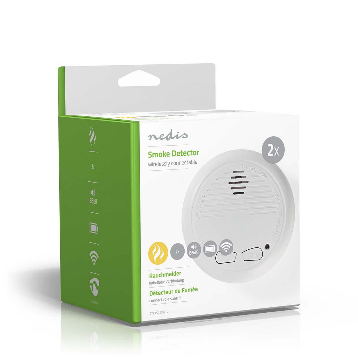 Nedis Smoke Detector EN14604 Connectable Set of 2 Detectors DTCTSC10WT2