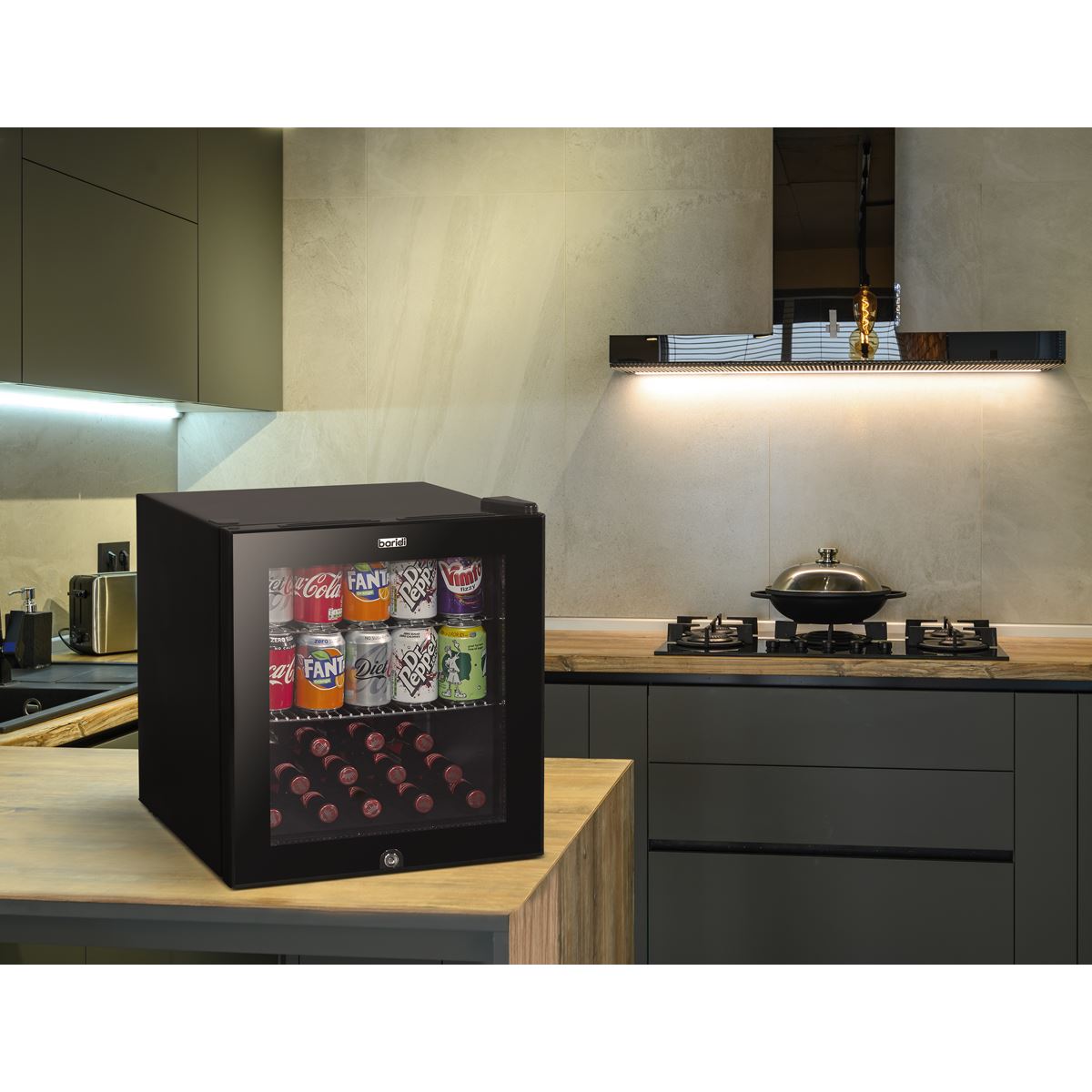 Baridi 50L Table Top Beer & Drinks Mini Fridge with Light 3-10�C - Black & Glass DH12