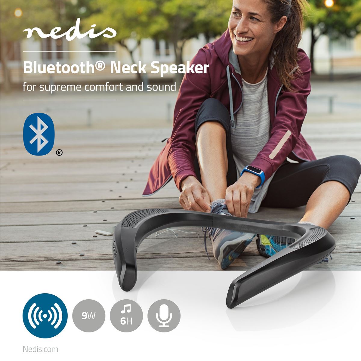 Nedis Bluetooth Speaker Battery up to 6 Hours Neck Design 9W Stereo & Microphone - SPBT5010BK