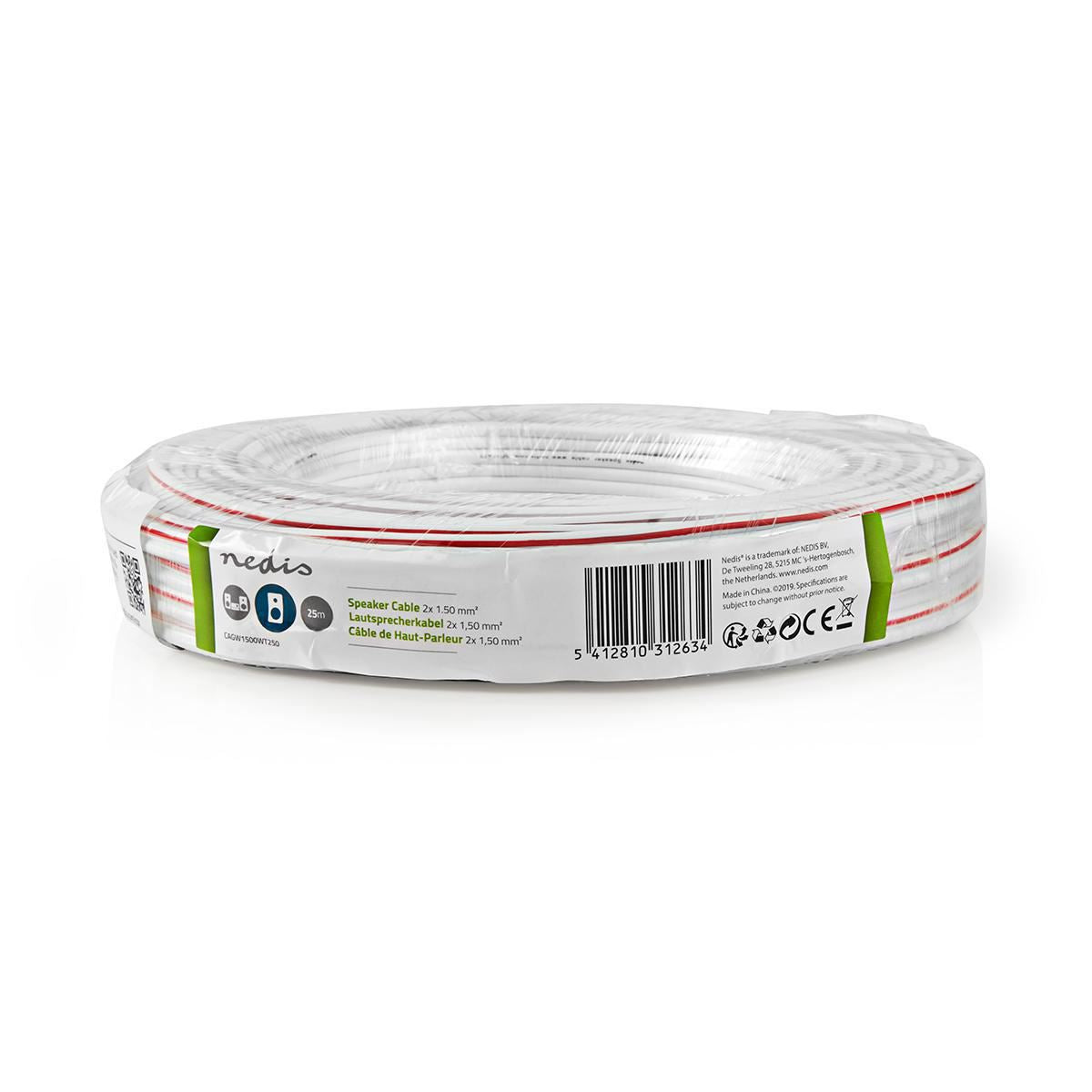 Nedis Speaker Cable 2x 1.50 mm2 25.0m Wrap White CAGW1500WT250