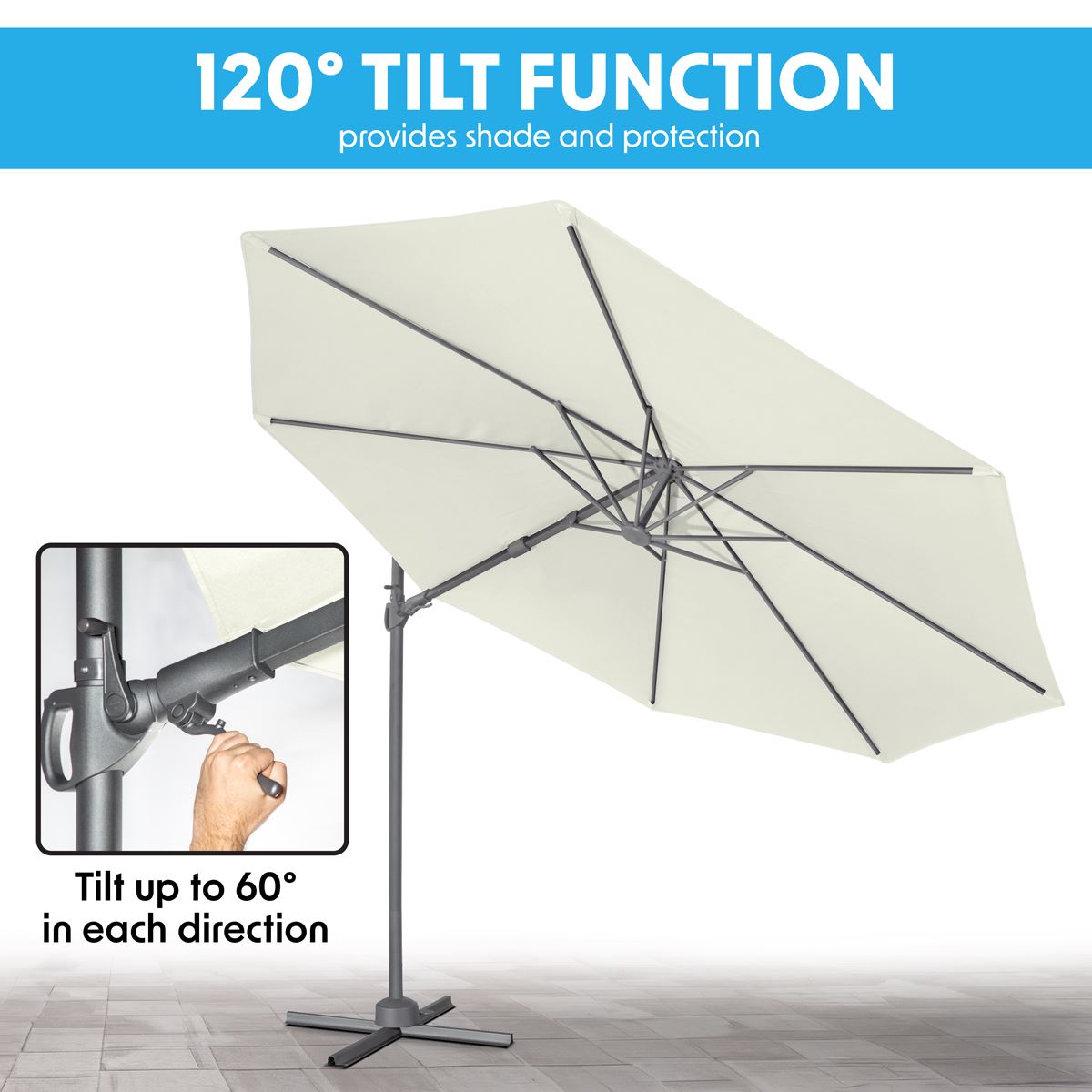 Dellonda Cantilever Parasol with 360� Rotation, Tilt & Cover 3m - Cream DG268