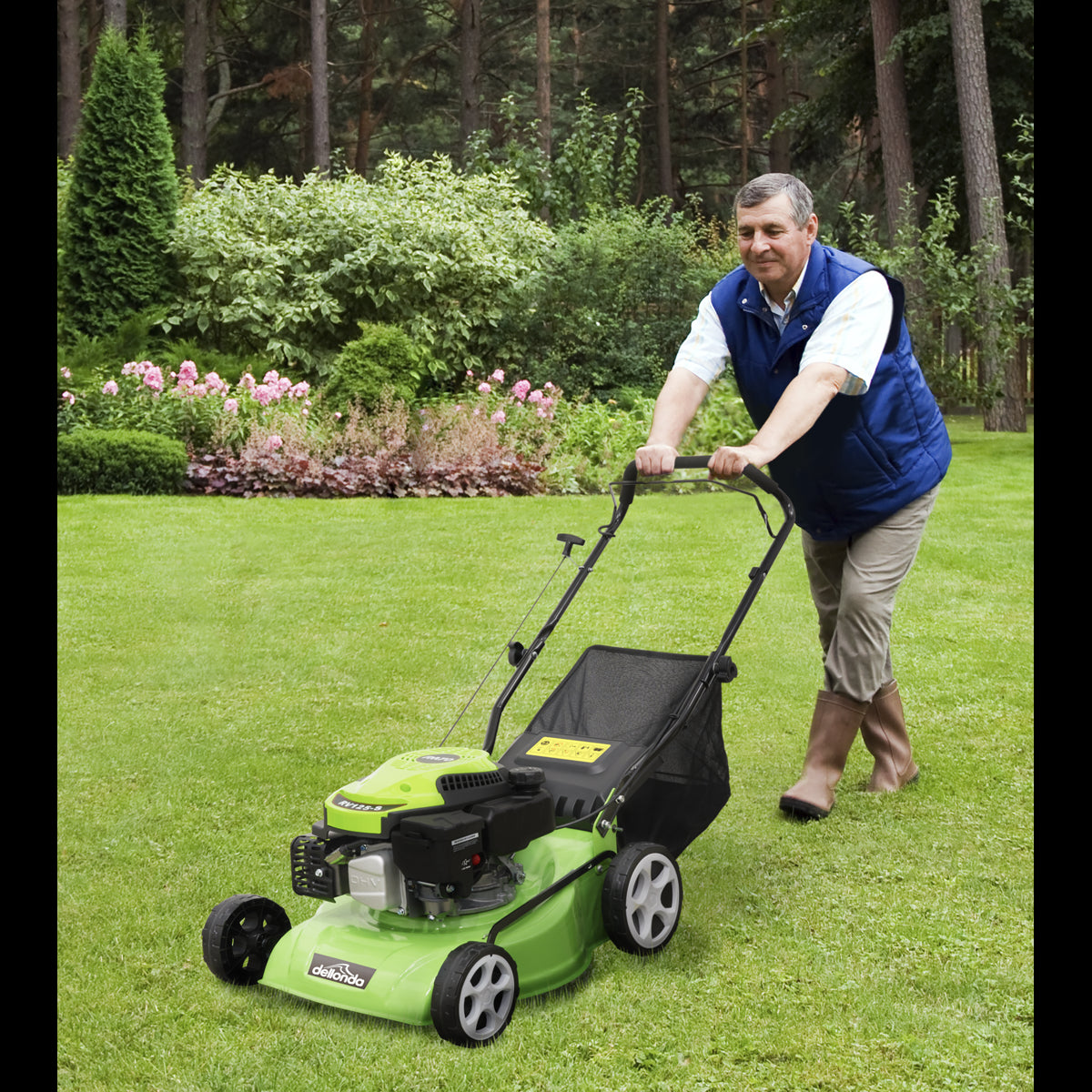 Dellonda Hand Propelled Petrol Lawnmower Grass Cutter, 132cc 16"/40cm 4-Stroke - DG100 DG100