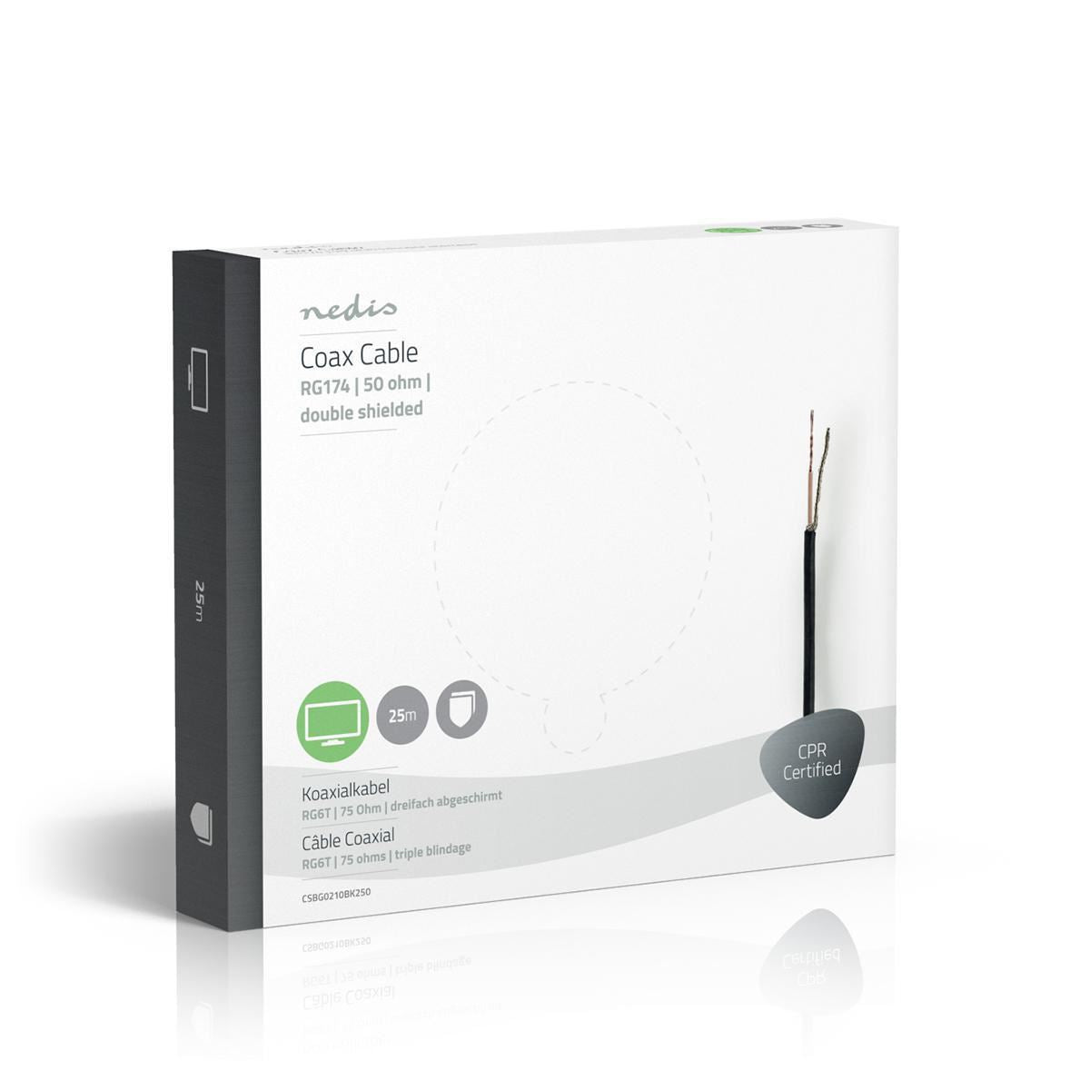 Nedis Coax Cable RG174 25.0m Gift Box Black CSBG0210BK250