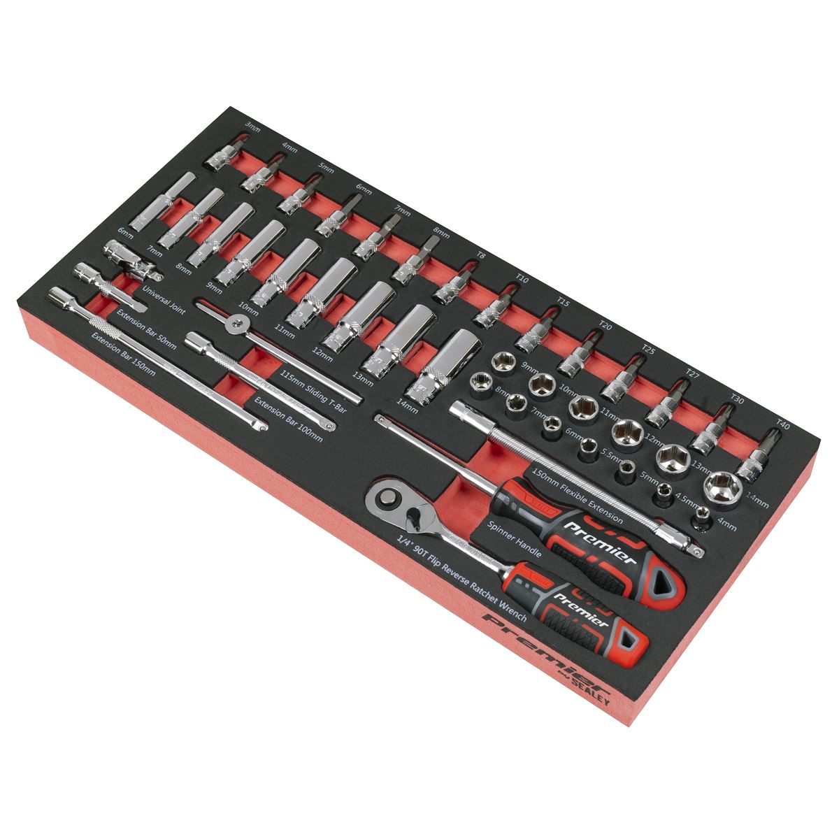 Sealey Premier Socket Set with Tool Tray 1/4"Sq Drive 44pc TBT40