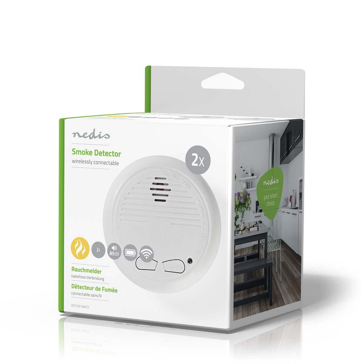 Nedis Smoke Detector EN14604 Connectable Set of 2 Detectors DTCTSC10WT2