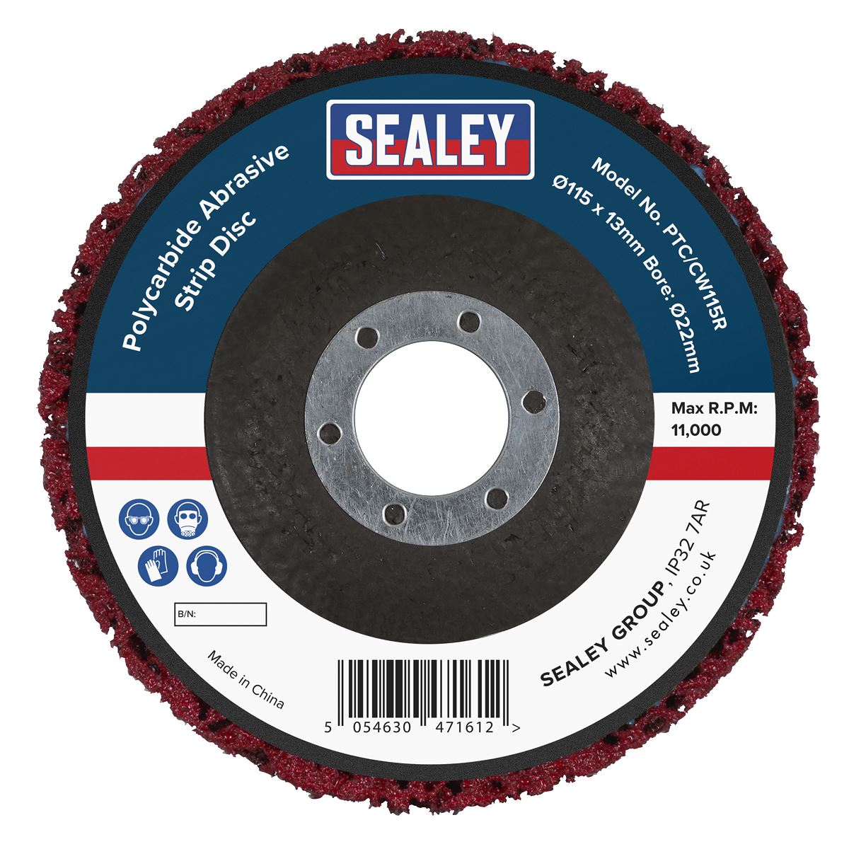 Sealey Polycarbide Abrasive Strip Disc 115 x 13 x 22mm - Red PTC/CW115R