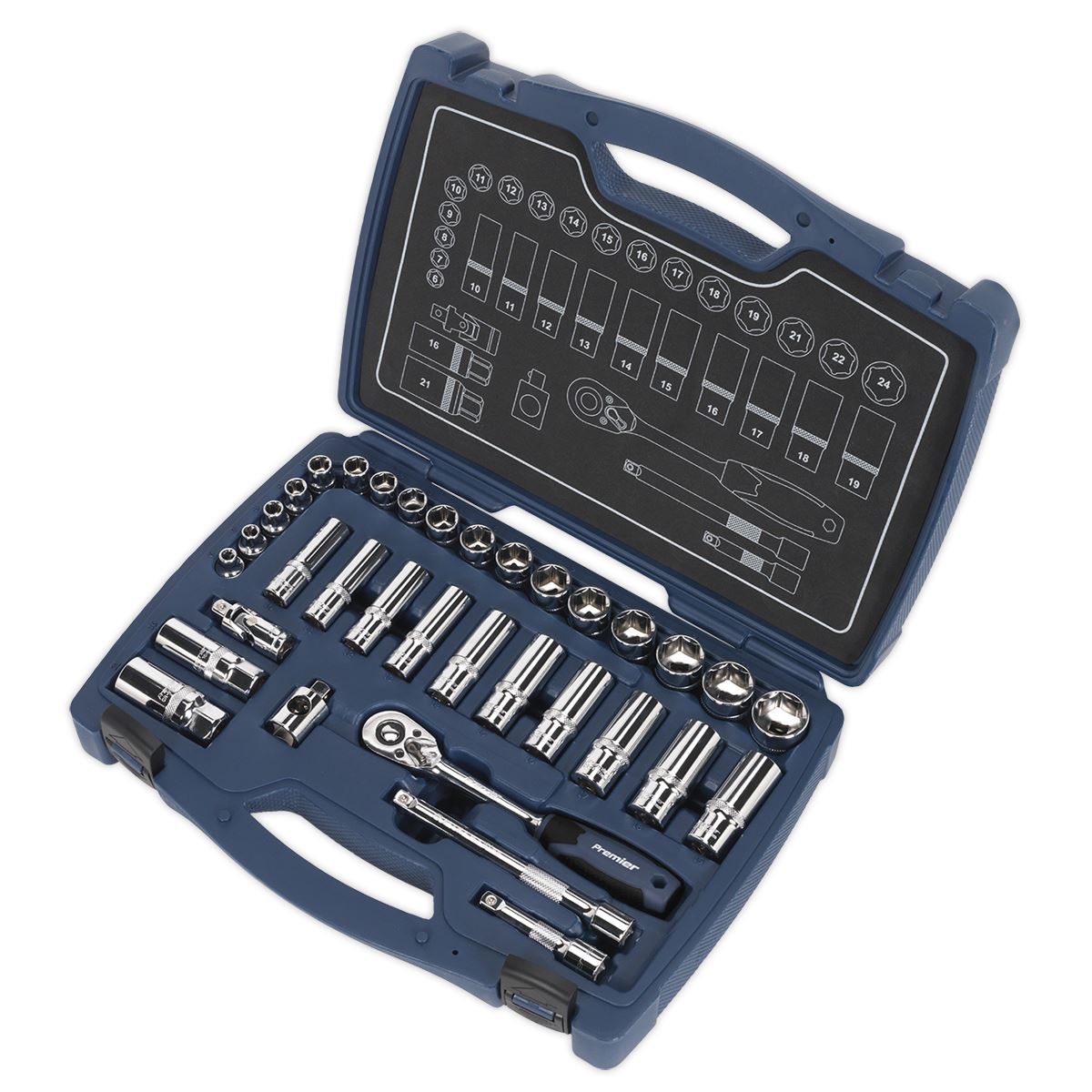 Sealey Socket Set 34pc 3/8"Sq Drive 6pt WallDrive Metric AK8991