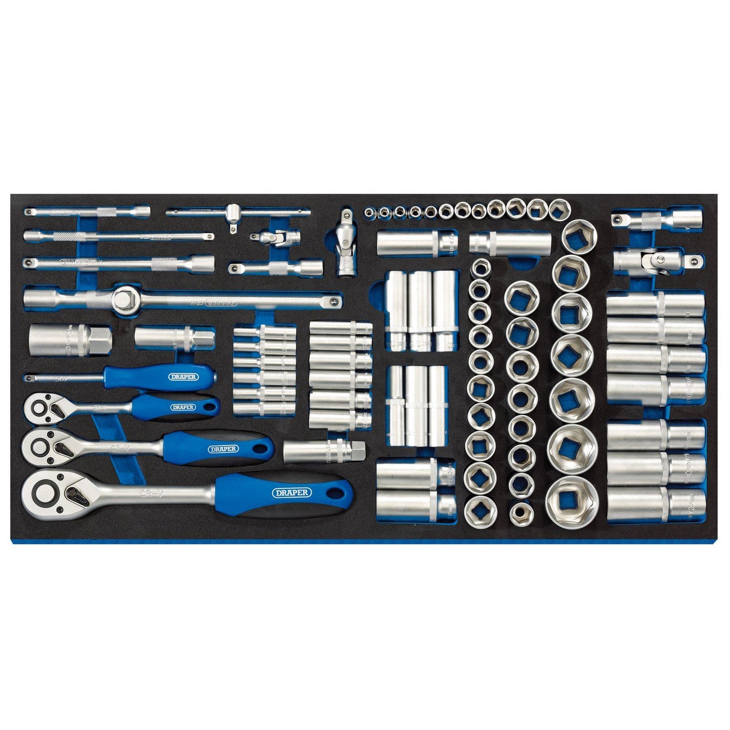 Draper 63540 84 Piece Metric 1/4", 3/8" & 1/2" Socket & Ratchet Set In EVA Tray