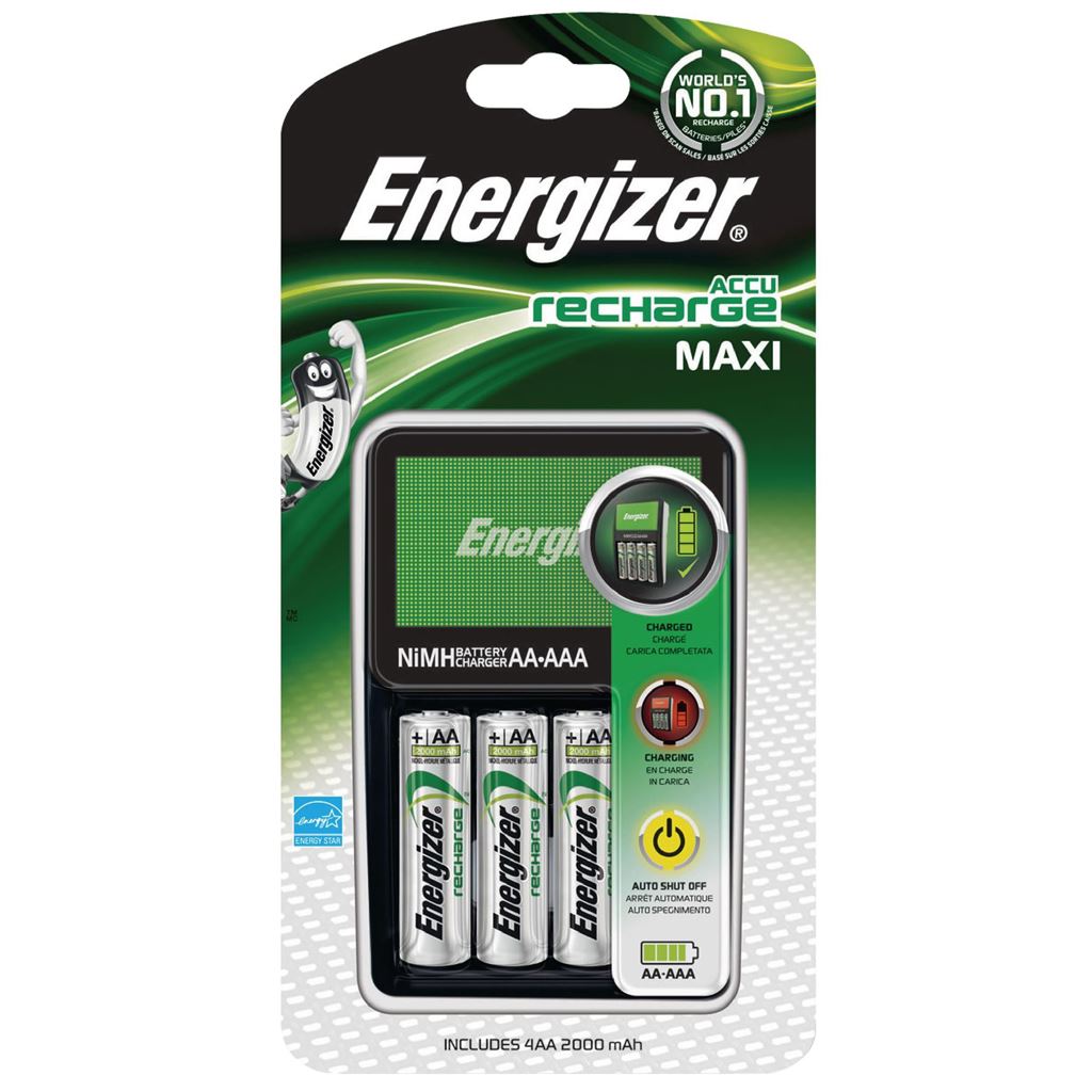 Energizer EU Maxi charger + 4 x AA 2000maH Batteries (for Eurpean Travel) - EN-638582