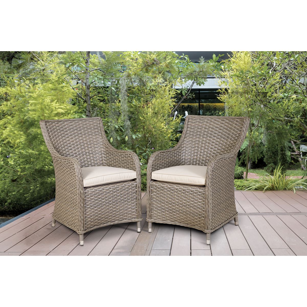 Sealey Dellonda Chester Rattan Wicker Garden Dining Chairs with Cushion, Brown DG64