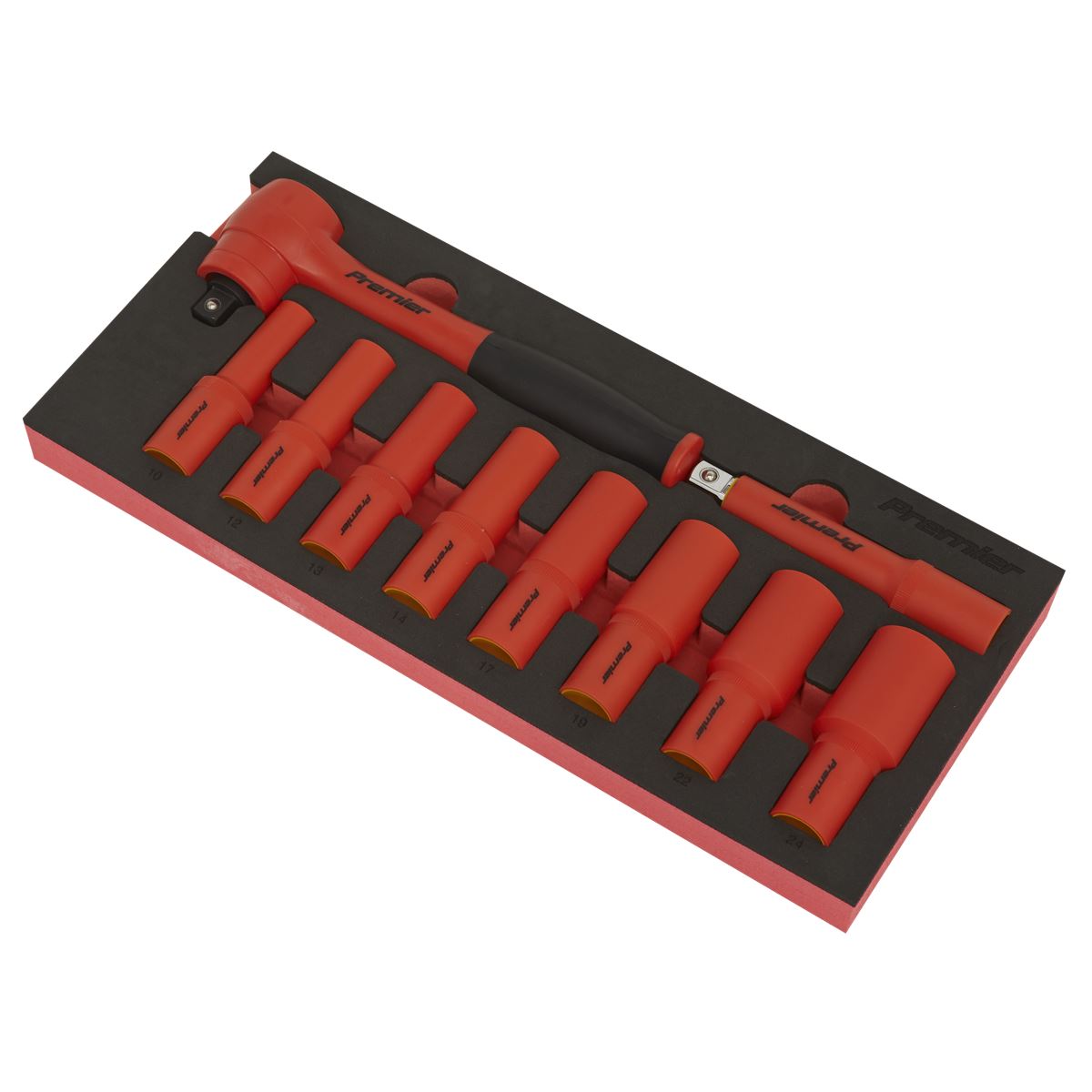 Sealey Insulated Socket Set with Tool Tray 10pc 1/2"Sq Drive - VDE Approved TBTE11