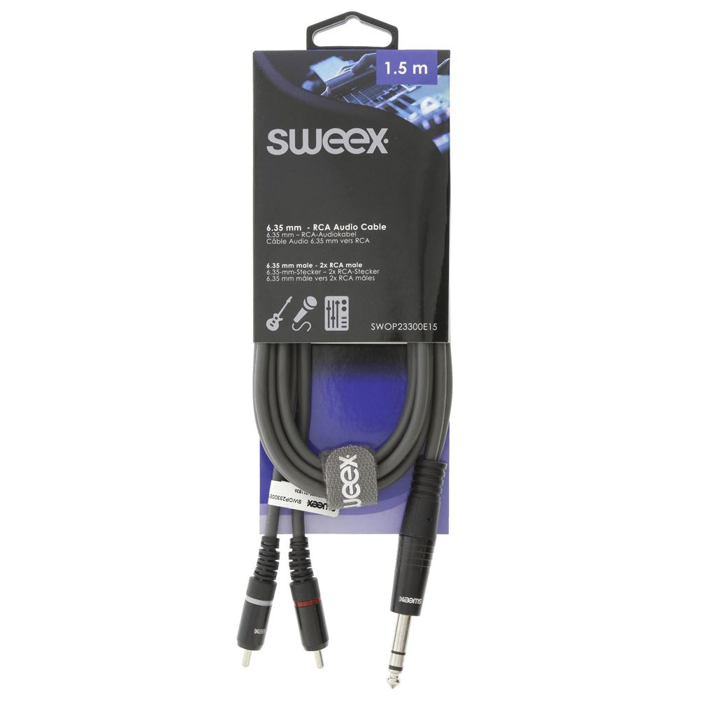 Sweex Stereo Audio Cable 6.35mm Male to 2x RCA Male 1.5m Dark Grey SWOP23300E15 - COTH23300GY15