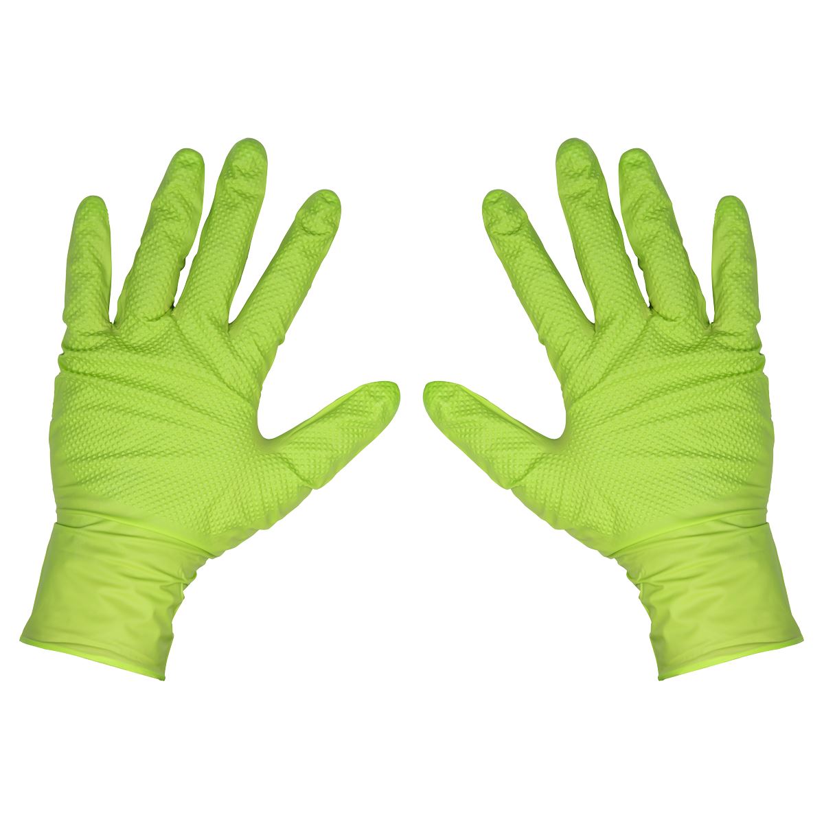 50x Sealey Large Diamond Grip Extra-Thick Nitrile Powder-Free Gloves, Hi-Vis