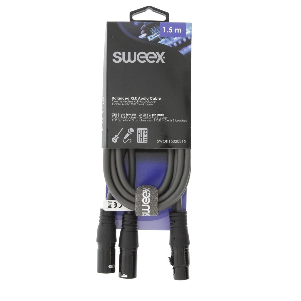 Sweex XLR Stereo Cable 2x XLR 3-Pin Male to XLR 3-Pin Female 1.5m Dark Grey - COTH15020GY15