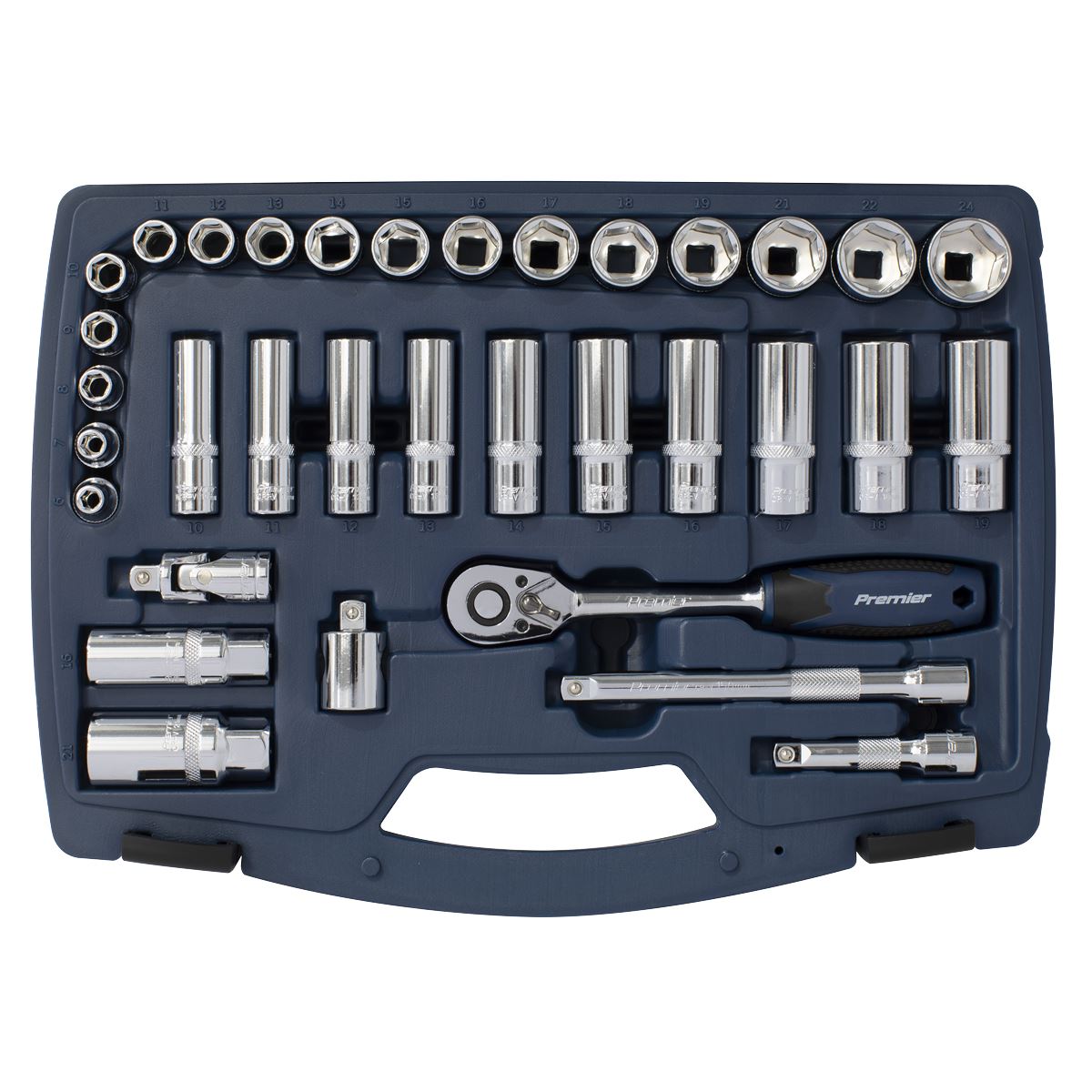 Sealey Socket Set 34pc 3/8"Sq Drive 6pt WallDrive Metric AK8991