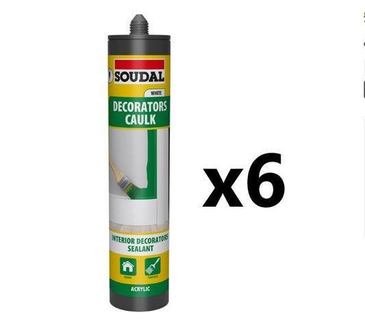 Soudal 6x Decorators Caulk Extra - WHITE (290ml) NONEU Tracked - 702397