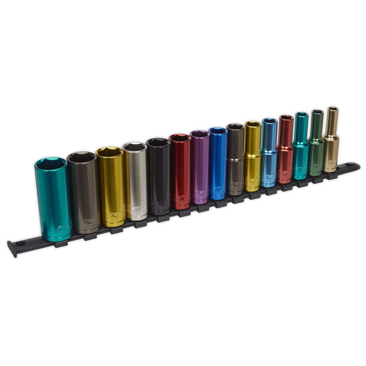Sealey Multi-Colour Socket Set 15pc 1/2"Sq Dr 6pt Deep WallDrive MM AK2874D