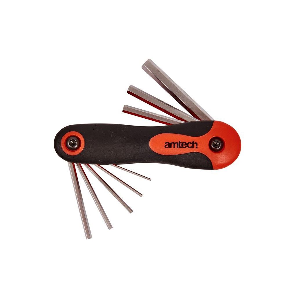 8x Folding Hex Allen Key Set Soft Grip Satin Chrome Vanadium Steel Hexagon - I8855