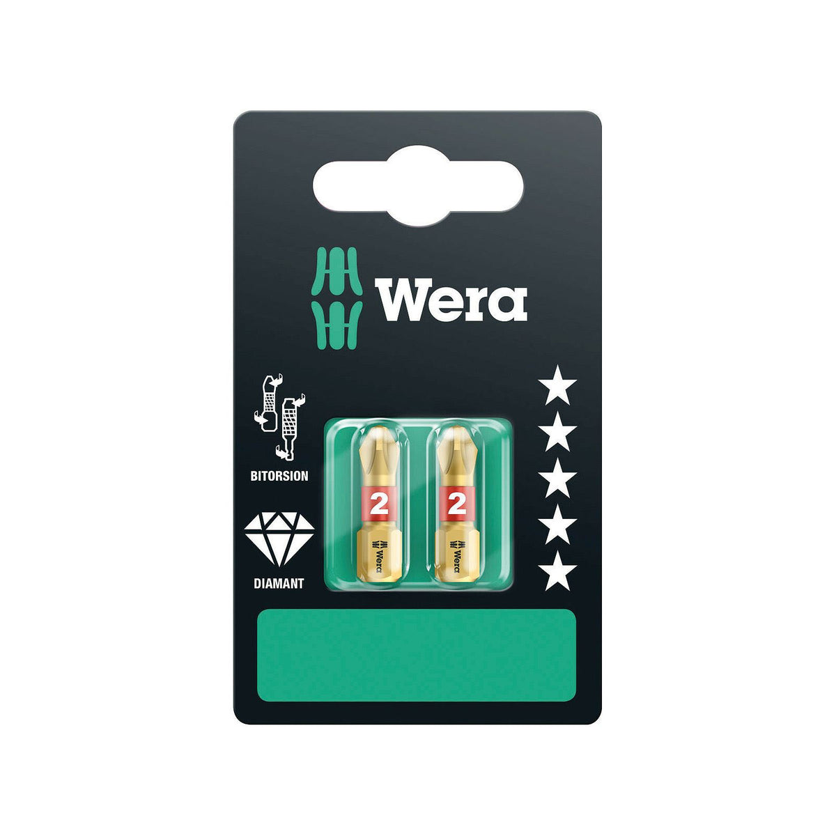 Wera 851/1Bdc Sb Bit PH2/25 Diamond Bitorsion Carded Pk2 073335