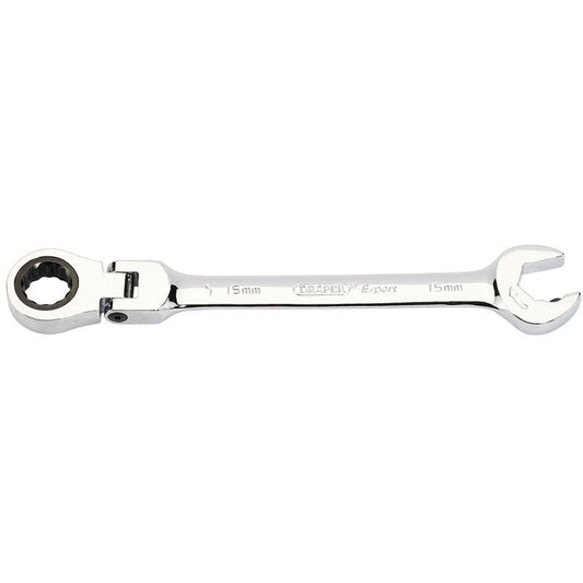 Draper 1x Expert 15mm Expert Hi-Torq Metric Flexible Head Double Ratchet Spanner - 06860