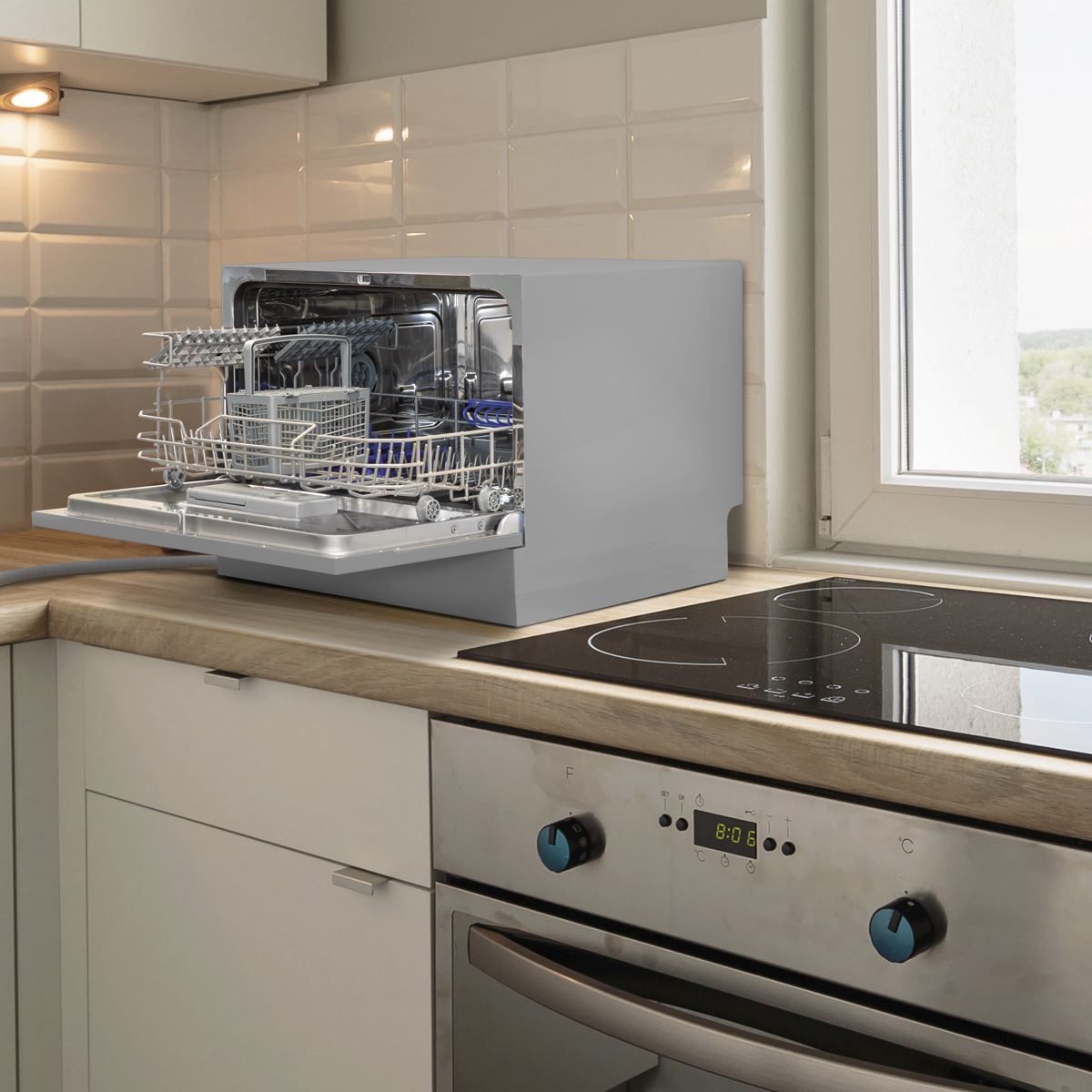 Baridi Compact Tabletop Dishwasher 6 Place Settings, 6 Programmes, Low Noise