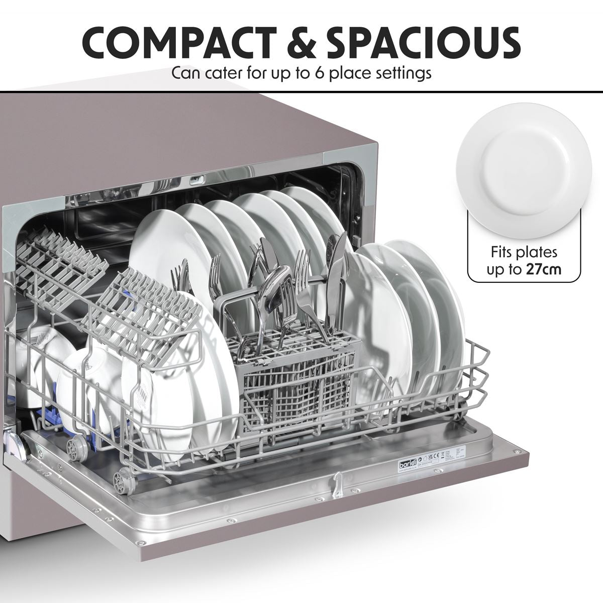 Baridi Compact Tabletop Dishwasher 6 Place Settings, 6 Programmes, Low Noise
