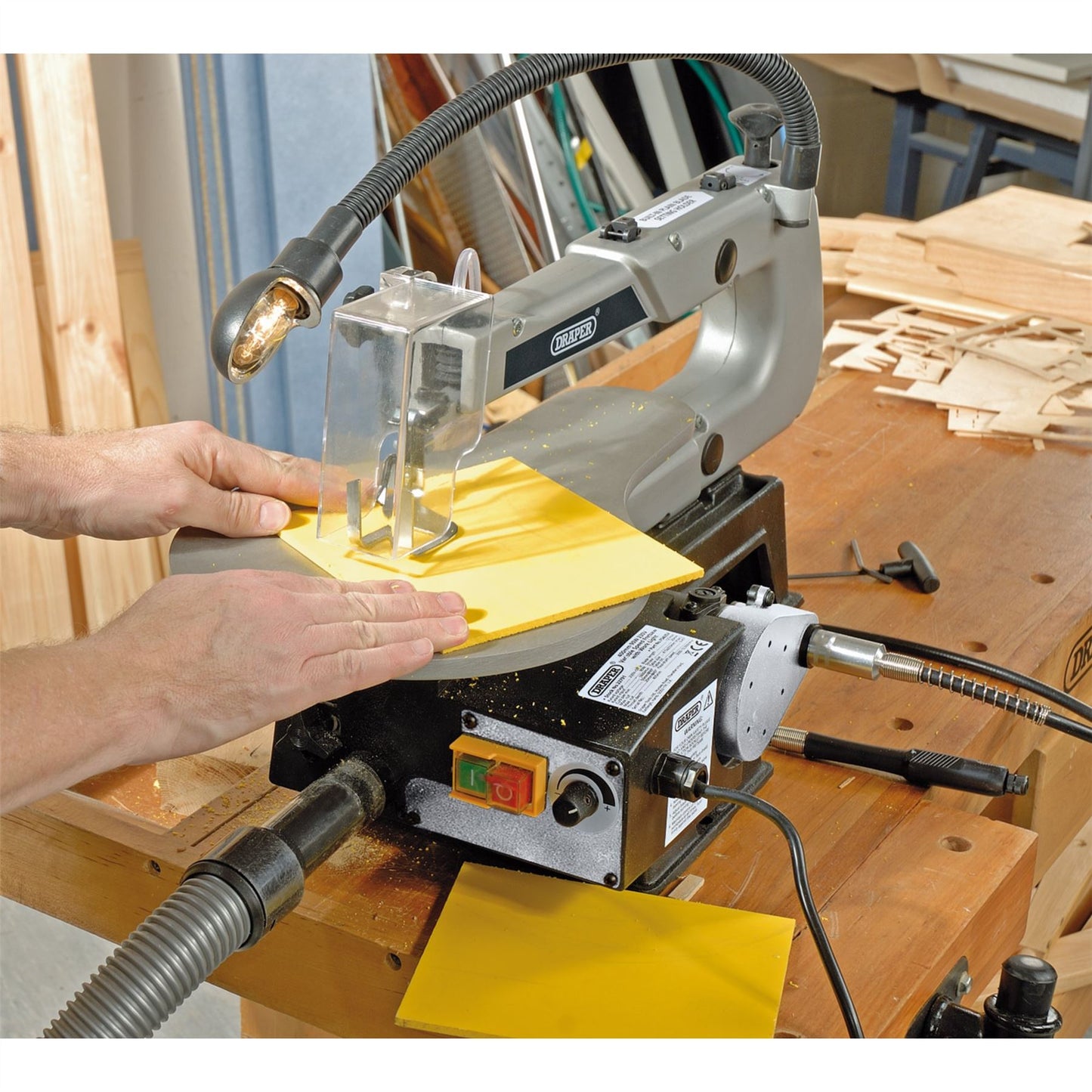 Draper 405mm 90W 230V Variable Speed Fretsaw Flexible Drive Shaft & Worklight - 22791