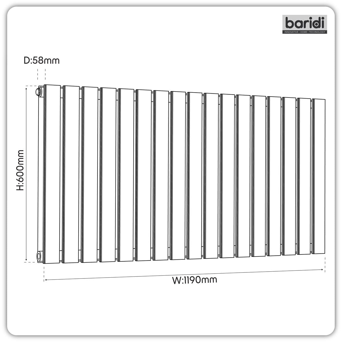 Baridi Horizontal Radiator Contemporary Double Flat Panel Design 600 x 1190mm � Anthracite DH342
