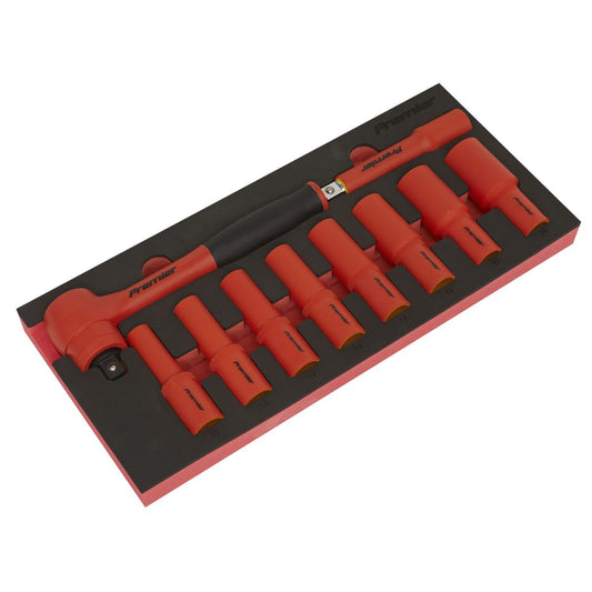 Sealey Insulated Socket Set with Tool Tray 10pc 1/2"Sq Drive - VDE Approved TBTE11