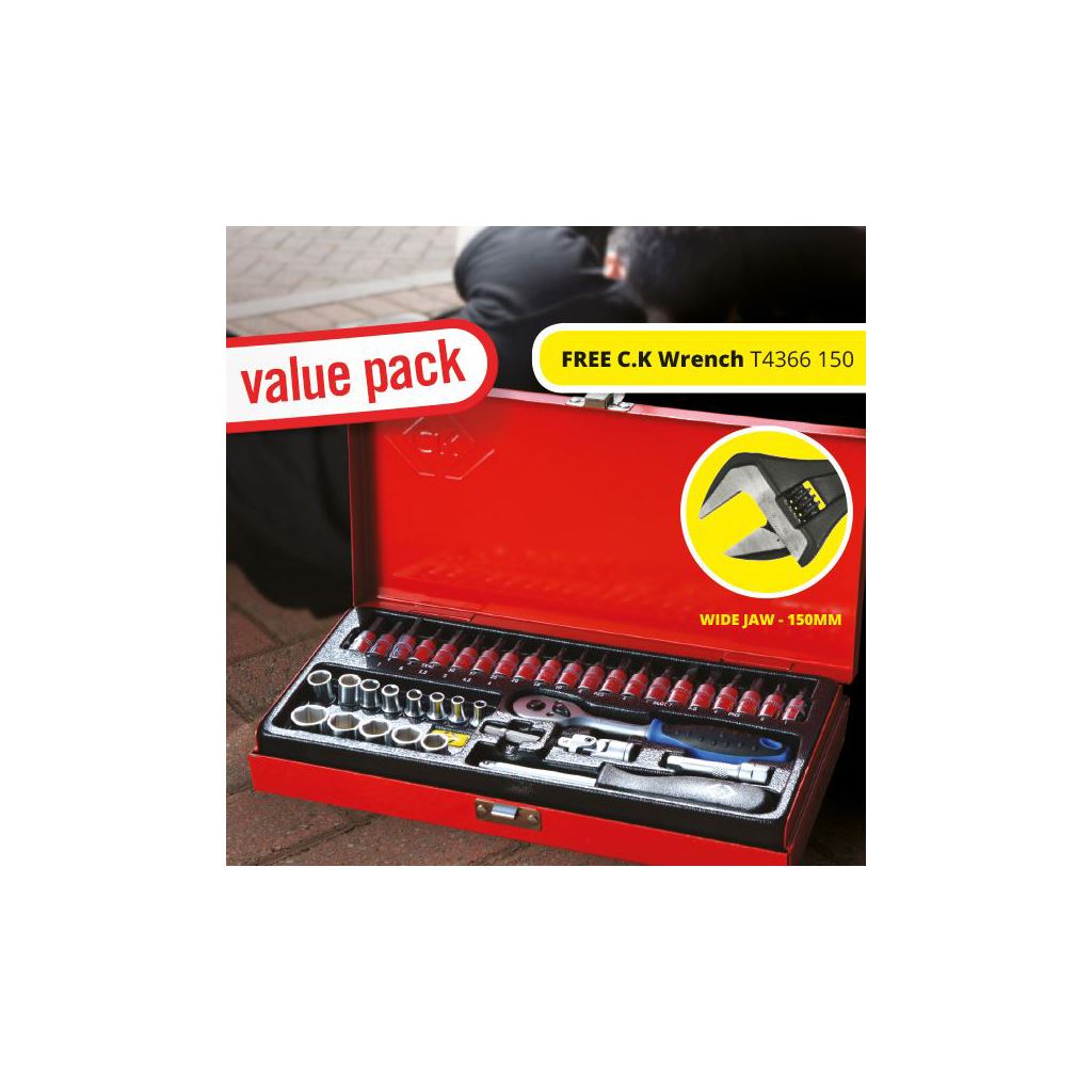 CK Tools Sure Drive 39 Piece Socket Set 1/4" Drive  T4655