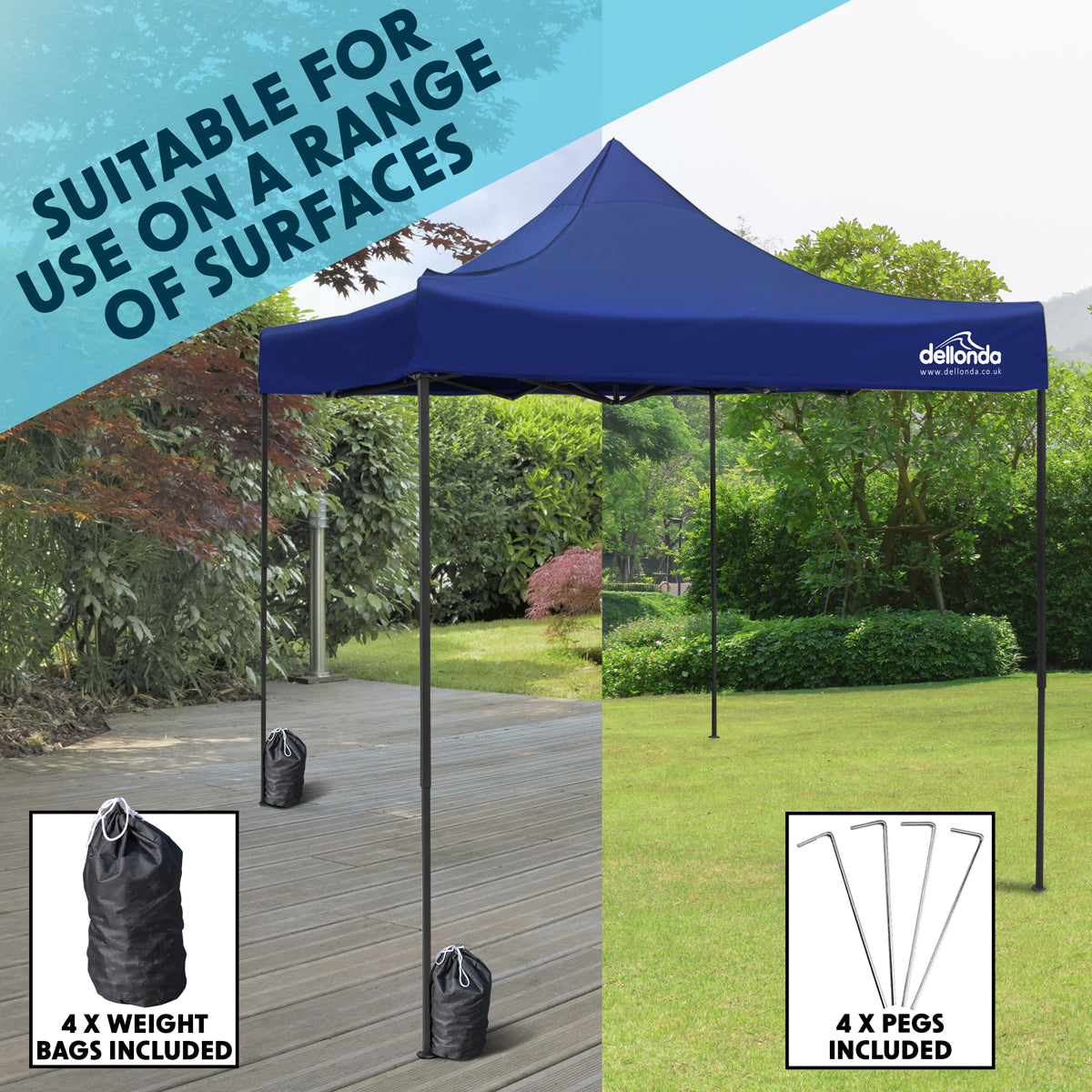 Dellonda Premium 3 x 3m Pop-Up Gazebo, PVC Coated, Water Resistant Fabric, Supplied with Carry Bag, Rope, Stakes & Weight Bags - Blue Canopy DG131