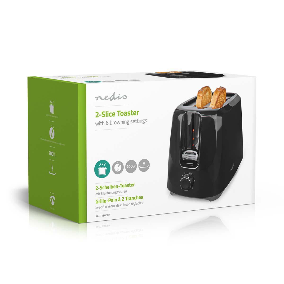 Nedis Toaster 2 Slots with 6 Browning levels Black - KABT150EBK