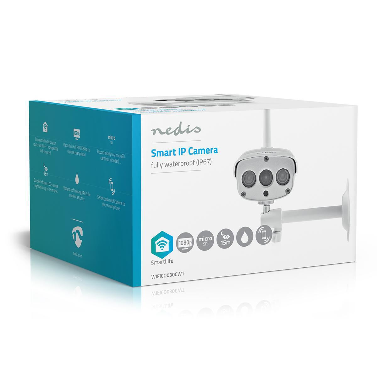 Nedis SmartLife Outdoor Camera Wi-Fi 1080p IP67 Cloud/microSD Night Vision White