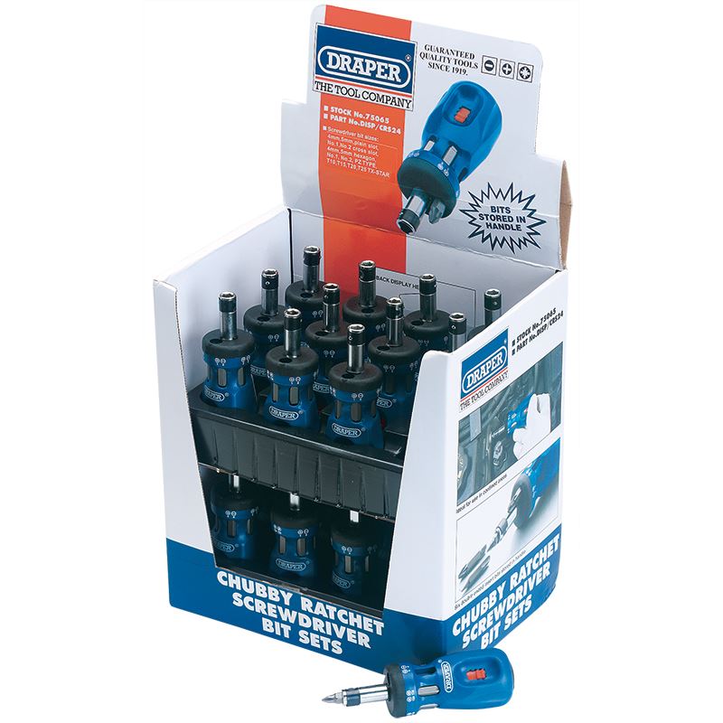 Draper VOID Chubby Ratcheting Screwdriver and Bit Set (7 Piece) - 75065