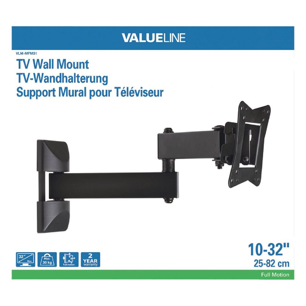 Valueline TV wall mount full motion Bracket 10-32"/25-82cm 30kg - TVWM31BK