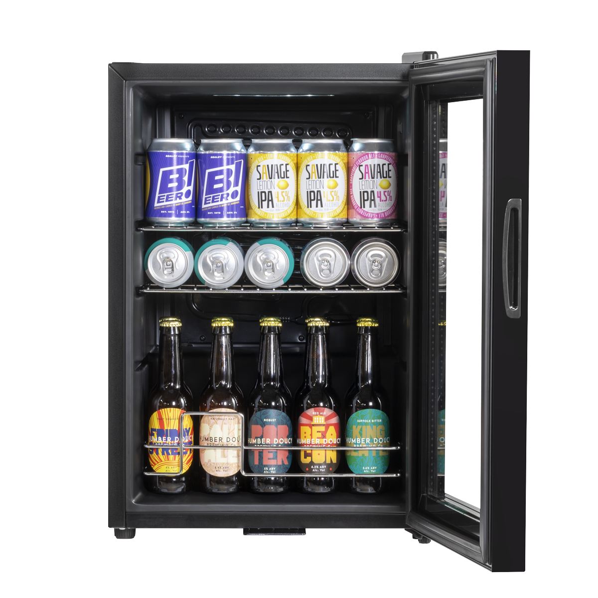 Baridi 60L Beer & Drinks Fridge with LED Light, Black and Glass Door DH62