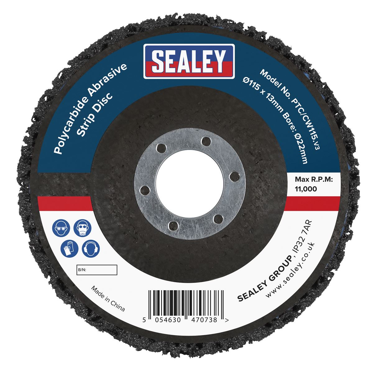 Sealey 115 x 13mm Black Polycarbide Abrasive Strip Disc 22mm Bore - Box of 10