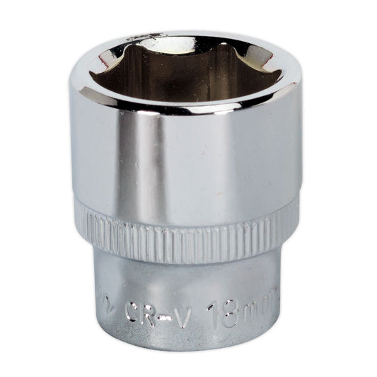 Sealey WallDrive Socket 18mm 3/8"Sq Drive Fully Polished SP3818
