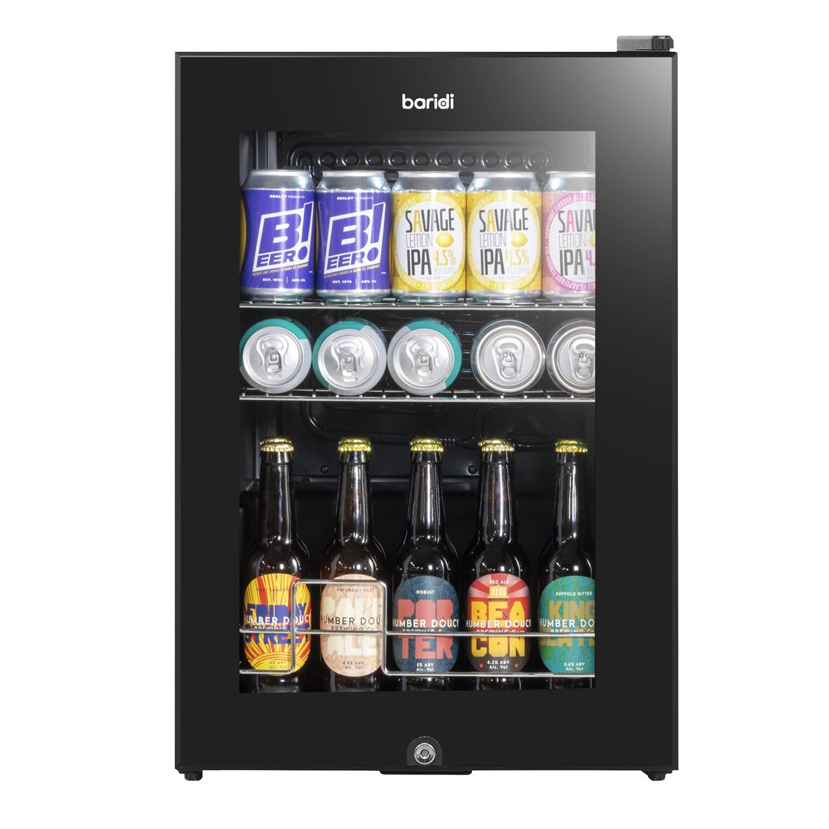 Baridi 60L Beer & Drinks Fridge with LED Light, Black and Glass Door DH62