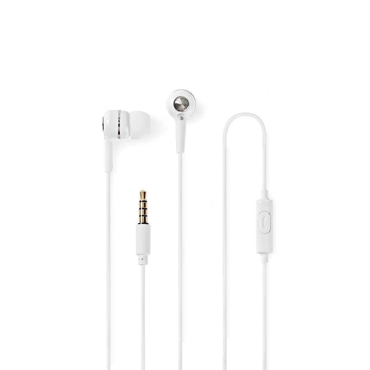 Nedis Wired Headphones 1.2m Round Cable In-Ear Built-in Microphone White - HPWD2020WT