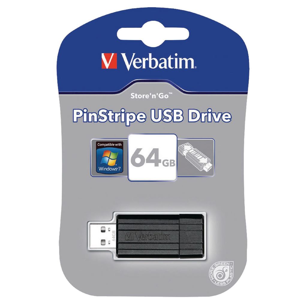 Verbatim USB Drive Pen 2.0 Pinstripe 64GB Black